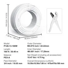VEVOR Tubería PEX de 3/4 pulgadas, 100 pies de longitud, tubería flexible PEX-A para agua potable, líneas de agua Pex para agua fría/caliente y fácil restauración, aplicaciones de plomería con cortador gratuito, color blanco
