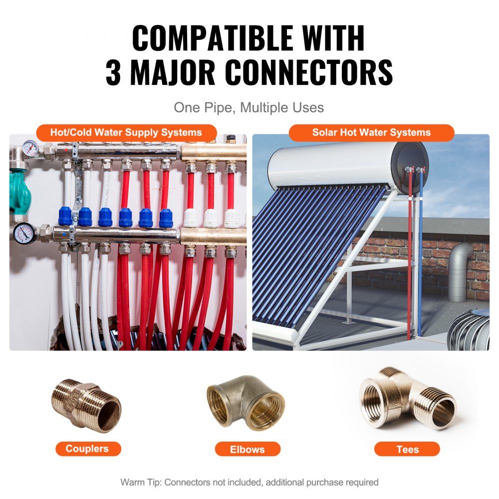 Tubería PEX VEVOR de 3/4 de pulgada, 2 x 100 pies de largo. Tubería flexible PEX-A para agua potable. Líneas de agua PEX para agua caliente/fría y fácil restauración. Aplicaciones de plomería con cortador gratuito, azul y rojo.