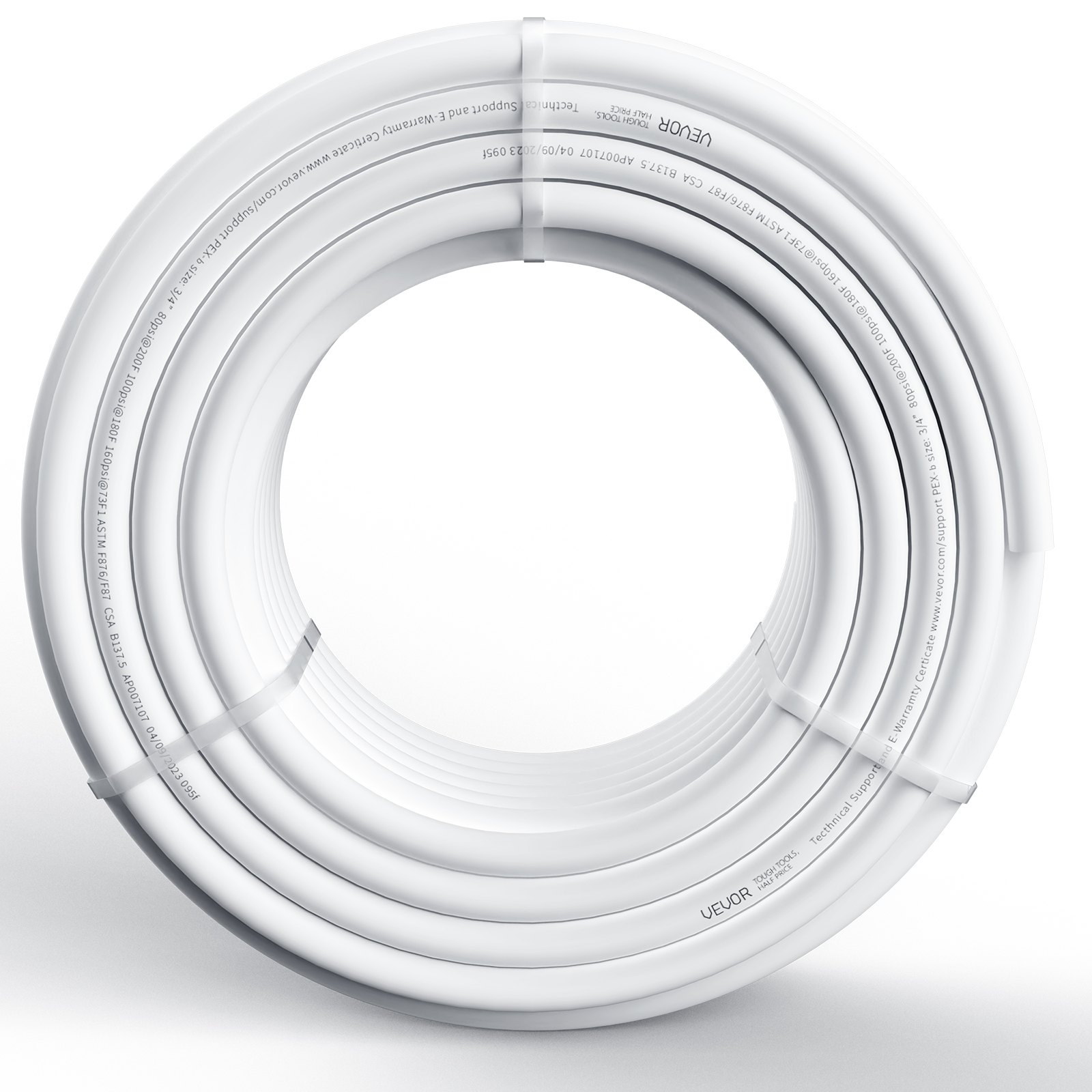 Tubería PEX VEVOR de 3/4 de pulgada y 100 pies de longitud. Tubería flexible PEX-B para agua potable. Líneas de agua PEX para agua caliente/fría, fácil de restaurar. Aplicaciones de plomería con cortador y abrazaderas gratis. Color blanco.