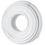 Tubo pex VEVOR en espiral blanco asegurado con correas, ideal para sistemas de plomería y calefacción