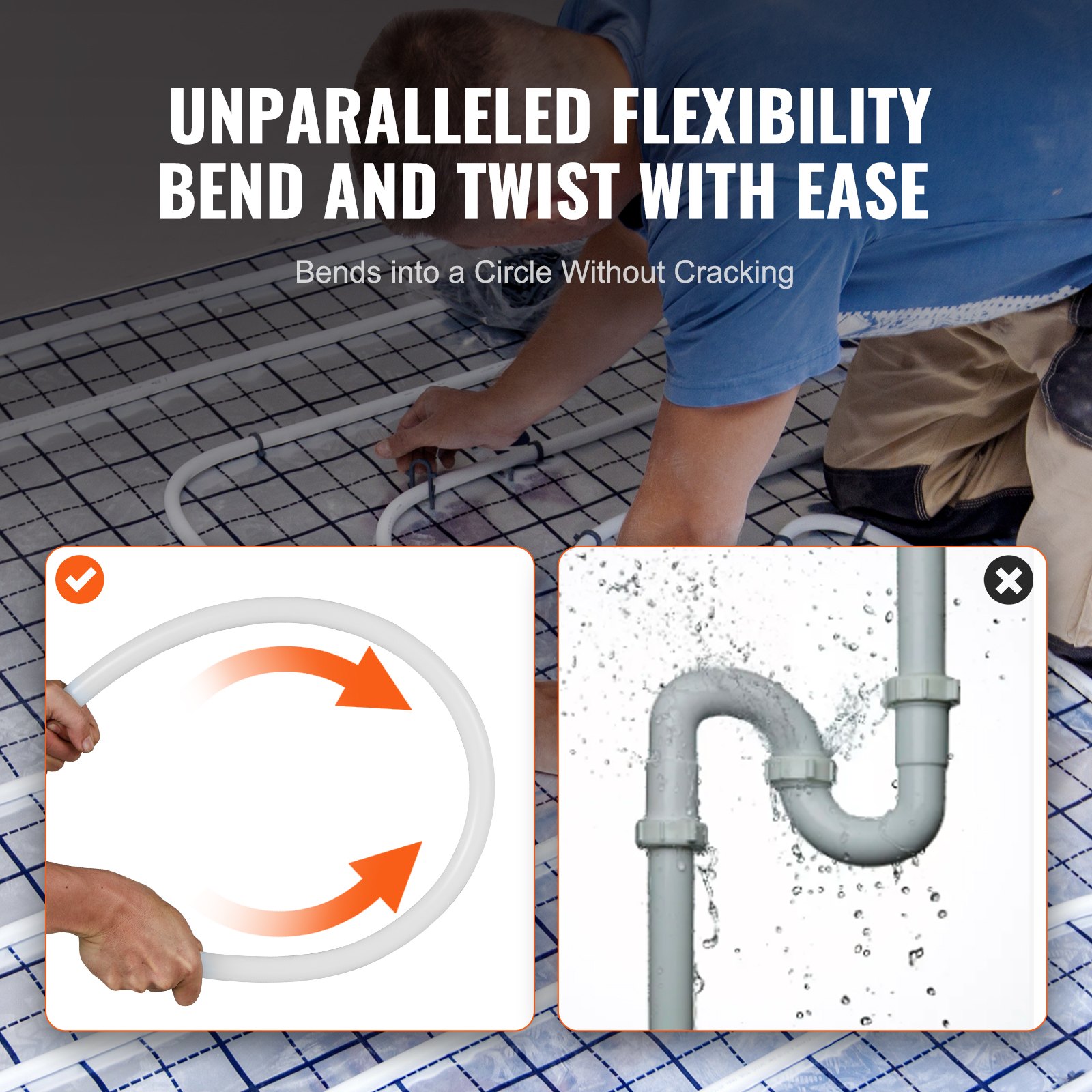 Tubería PEX VEVOR de 3/4 de pulgada y 500 pies de longitud. Tubería flexible PEX-B para agua potable. Líneas de agua PEX para agua caliente/fría de fácil restauración. Aplicaciones de plomería con cortador y abrazaderas gratis. Color blanco.