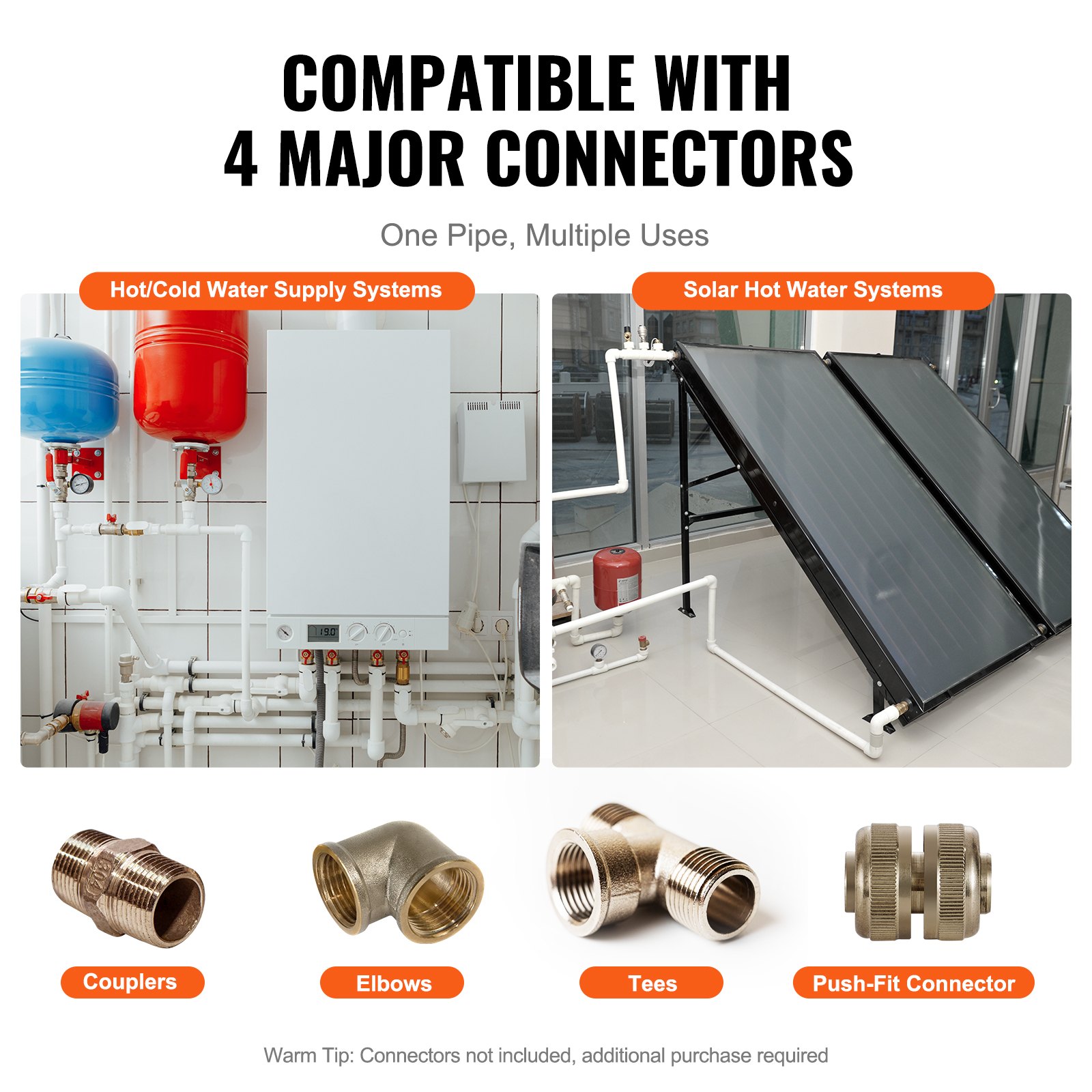 Tubería PEX VEVOR de 3/4 de pulgada y 500 pies de longitud. Tubería flexible PEX-B para agua potable. Líneas de agua PEX para agua caliente/fría de fácil restauración. Aplicaciones de plomería con cortador y abrazaderas gratis. Color blanco.