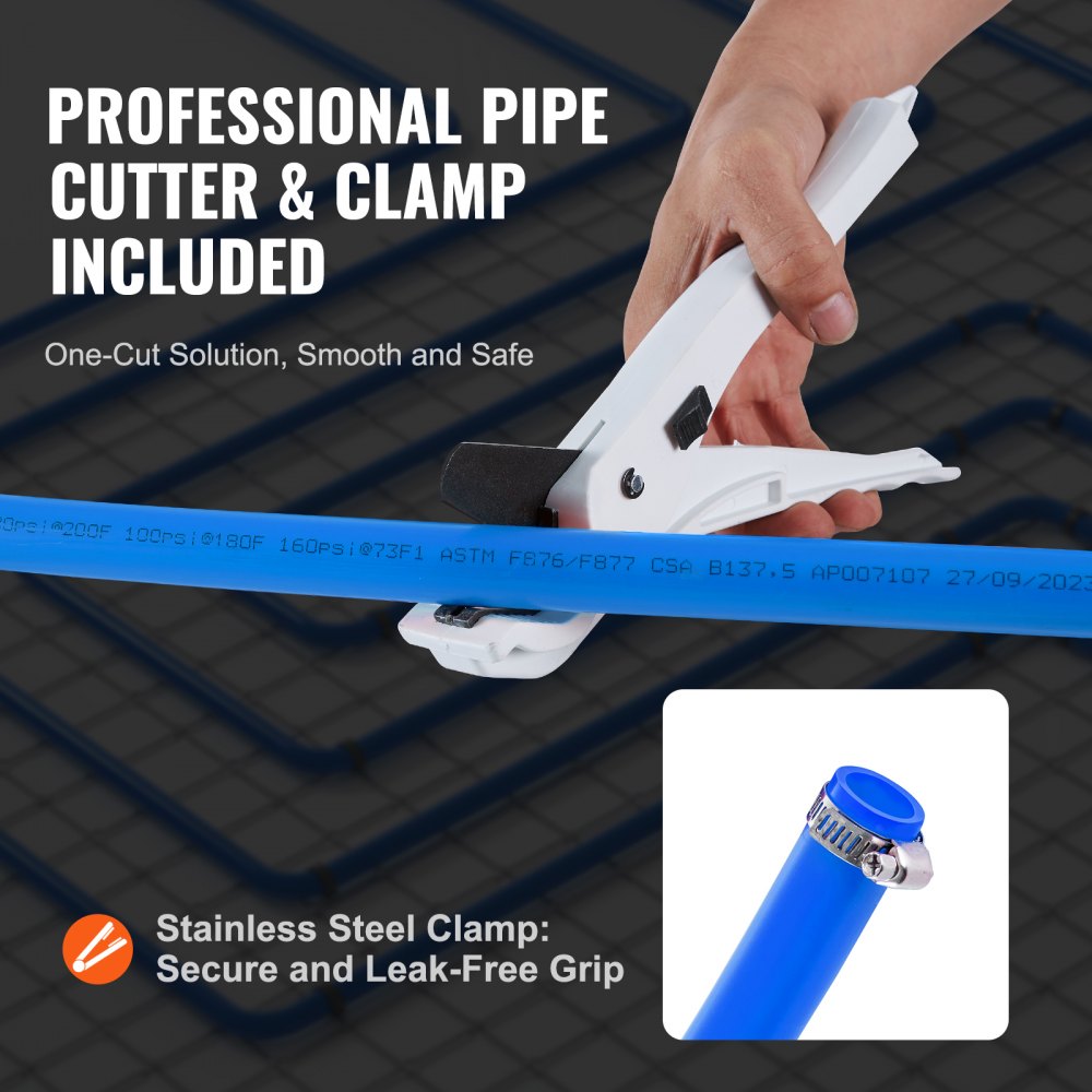 Tubería PEX VEVOR de 3/4 de pulgada y 100 pies de longitud. Tubería flexible PEX-B para agua potable. Líneas de agua PEX para agua caliente/fría, fácil de restaurar. Aplicaciones de plomería con cortador y abrazaderas gratis. Azul.