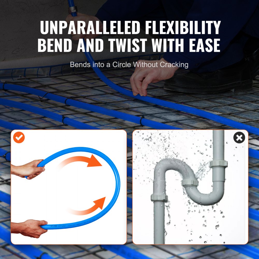 Tubería PEX VEVOR de 3/4 de pulgada y 100 pies de longitud. Tubería flexible PEX-B para agua potable. Líneas de agua PEX para agua caliente/fría, fácil de restaurar. Aplicaciones de plomería con cortador y abrazaderas gratis. Azul.