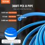Tubería PEX VEVOR de 1/2 pulgada y 300 pies de longitud. Tubería flexible PEX-B para agua potable. Líneas de agua PEX para agua caliente/fría, fácil de restaurar. Aplicaciones de plomería con cortador y abrazaderas gratis. Azul.