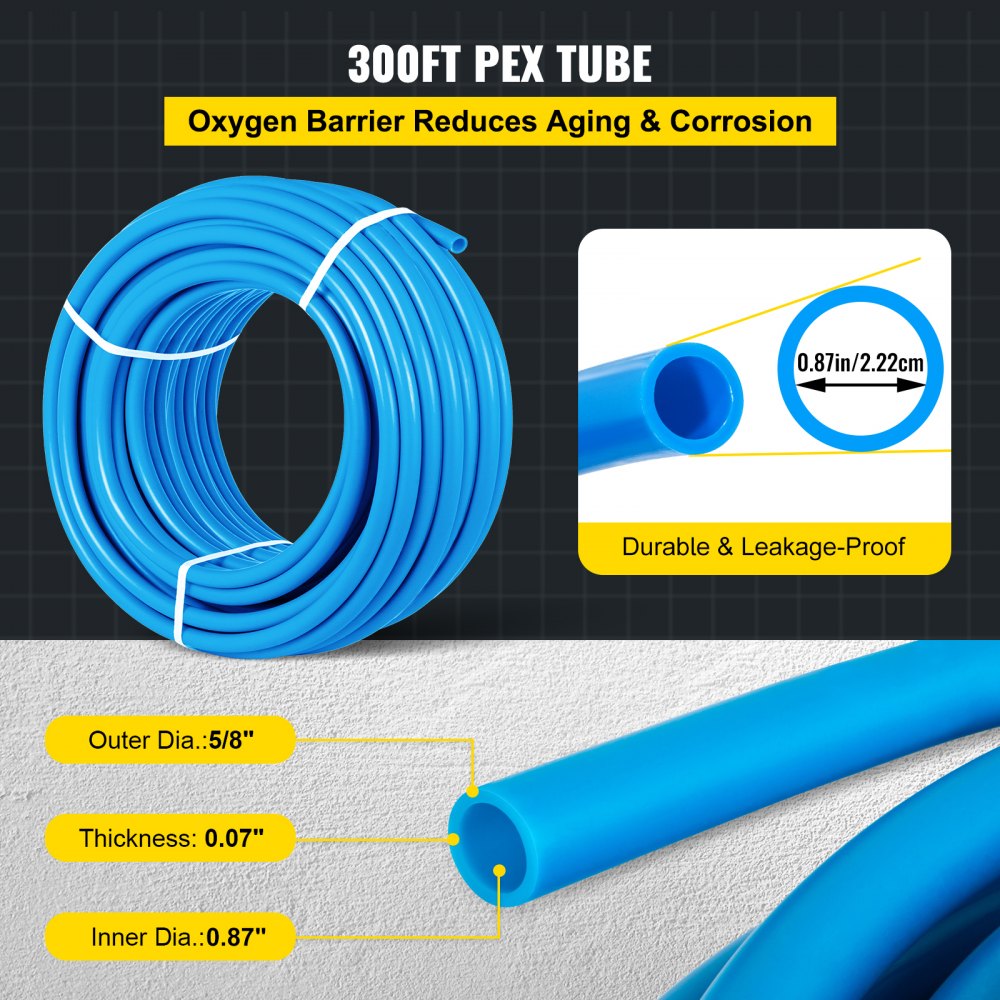 Tubería PEX VEVOR, tubería PEX de 1", manguera PEX flexible de 300 pies, sin barrera de oxígeno, serpentín de tubo PEX, línea de agua PEX de 80-160 psi, tubería PEX azul para plomería de agua fría y caliente, sistema de calefacción radiante de piso de circuito abierto.