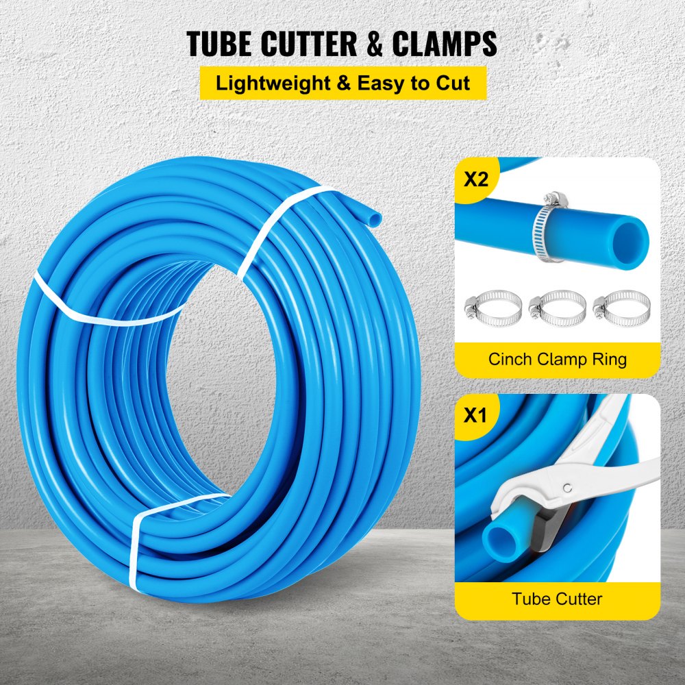 Tubería PEX VEVOR, tubería PEX de 1", manguera PEX flexible de 300 pies, sin barrera de oxígeno, serpentín de tubo PEX, línea de agua PEX de 80-160 psi, tubería PEX azul para plomería de agua fría y caliente, sistema de calefacción radiante de piso de circuito abierto.