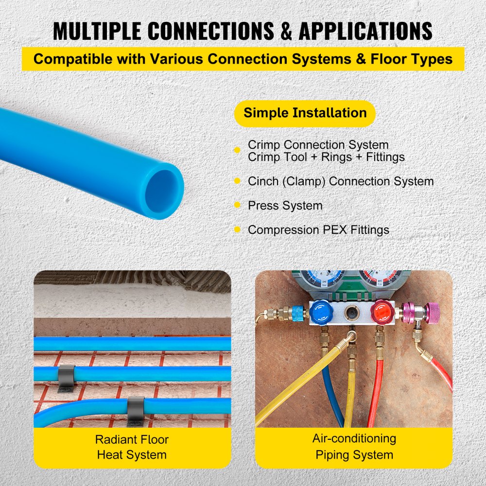 Tubería PEX VEVOR, tubería PEX de 1", manguera PEX flexible de 300 pies, sin barrera de oxígeno, serpentín de tubo PEX, línea de agua PEX de 80-160 psi, tubería PEX azul para plomería de agua fría y caliente, sistema de calefacción radiante de piso de circuito abierto.