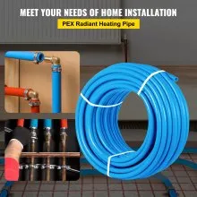 Tubo Pex VEVOR, tubo Pex de 1 pulgada, manguera Pex flexible de 300 pies, sin barrera de oxígeno, bobina de tubo Pex, línea de agua Pex de 80-160 psi, tubería Pex azul para agua caliente y fría, fontanería, sistema de calefacción de suelo radiante de bucle abierto