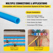 Tubo Pex VEVOR, tubo Pex de 1 pulgada, manguera Pex flexible de 300 pies, sin barrera de oxígeno, bobina de tubo Pex, línea de agua Pex de 80-160 psi, tubería Pex azul para agua caliente y fría, fontanería, sistema de calefacción de suelo radiante de bucle abierto