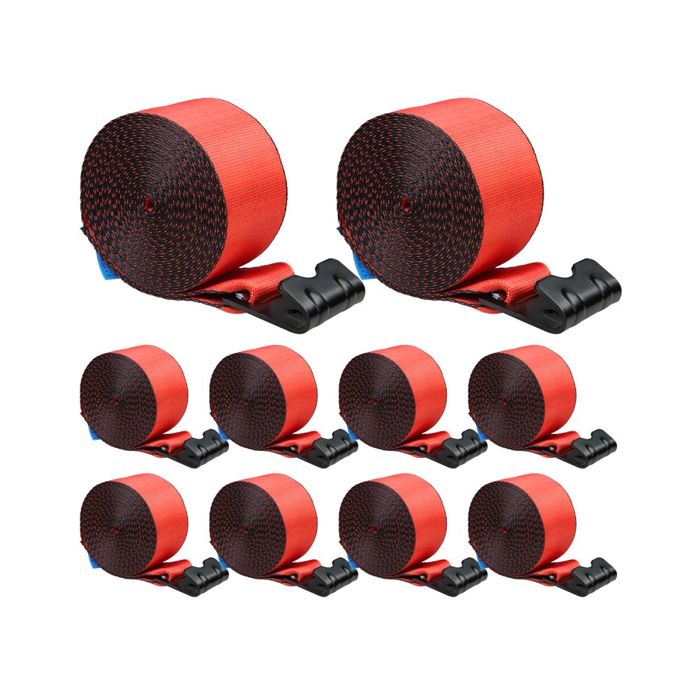 Correas de cabrestante VEVOR, 10 cm x 9 m, capacidad de carga de 2777 kg, resistencia a la rotura de 8277 kg, correas para camión con gancho plano, amarres para plataforma, control de carga para remolques, granjas, rescates, protección de árboles, color rojo (paquete de 10)