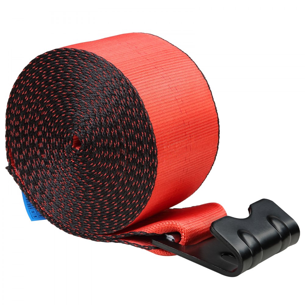 Correas de cabrestante VEVOR, 10 cm x 9 m, capacidad de carga de 2777 kg, resistencia a la rotura de 8277 kg, correas para camión con gancho plano, amarres para plataforma, control de carga para remolques, granjas, rescates, protección de árboles, color rojo (paquete de 10)