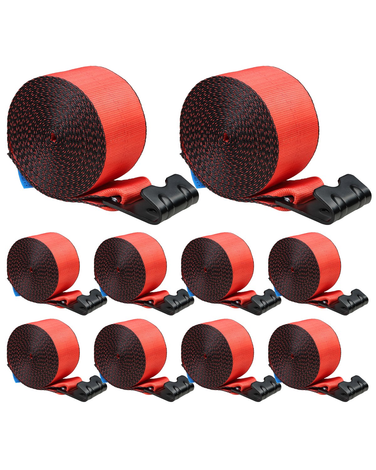 Correas de cabrestante VEVOR, 10 cm x 9 m, capacidad de carga de 2777 kg, resistencia a la rotura de 8277 kg, correas para camión con gancho plano, amarres para plataforma, control de carga para remolques, granjas, rescates, protección de árboles, color rojo (paquete de 10)