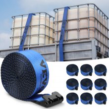 Correas de cabrestante VEVOR, 10 cm x 9 m, capacidad de carga de 2777 kg, resistencia a la rotura de 8277 kg, correas para camión con gancho plano, amarres para plataforma, control de carga para remolques, granjas, rescates, protección de árboles, color azul (paquete de 10)