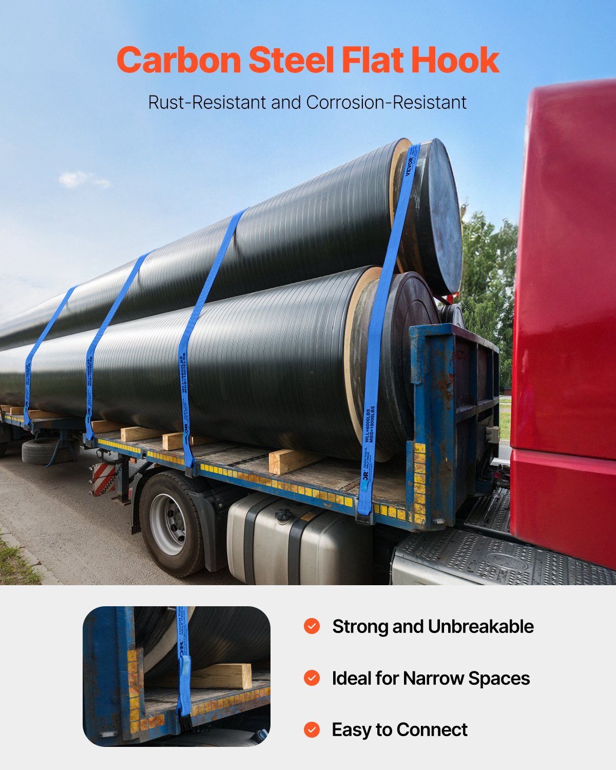 Correas de cabrestante VEVOR, 10 cm x 9 m, capacidad de carga de 2777 kg, resistencia a la rotura de 8277 kg, correas para camión con gancho plano, amarres para plataforma, control de carga para remolques, granjas, rescates, protección de árboles, color azul (paquete de 10)