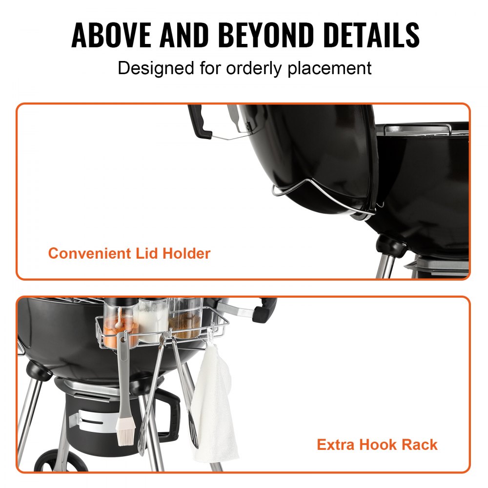 VEVOR Parrilla de carbón portátil de 22 pulgadas, parrillas de gas propano con cubierta, parrilla pequeña de hierro y acero, mini ahumador de mesa para cocinar al aire libre, barbacoa, camping, picnic, patio y patio trasero, negro