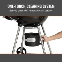 VEVOR Parrilla de carbón hervidor de 22 pulgadas, parrilla premium con ruedas, rejilla y cubierta, tapa esmaltada de porcelana y brasero con termómetro deslizable para recoger cenizas para barbacoa, camping, picnic, patio y patio trasero