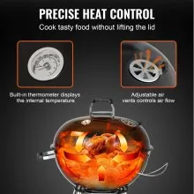 VEVOR Parrilla de carbón hervidor de 22 pulgadas, parrilla premium con ruedas, rejilla y cubierta, tapa esmaltada de porcelana y brasero con termómetro deslizable para recoger cenizas para barbacoa, camping, picnic, patio y patio trasero