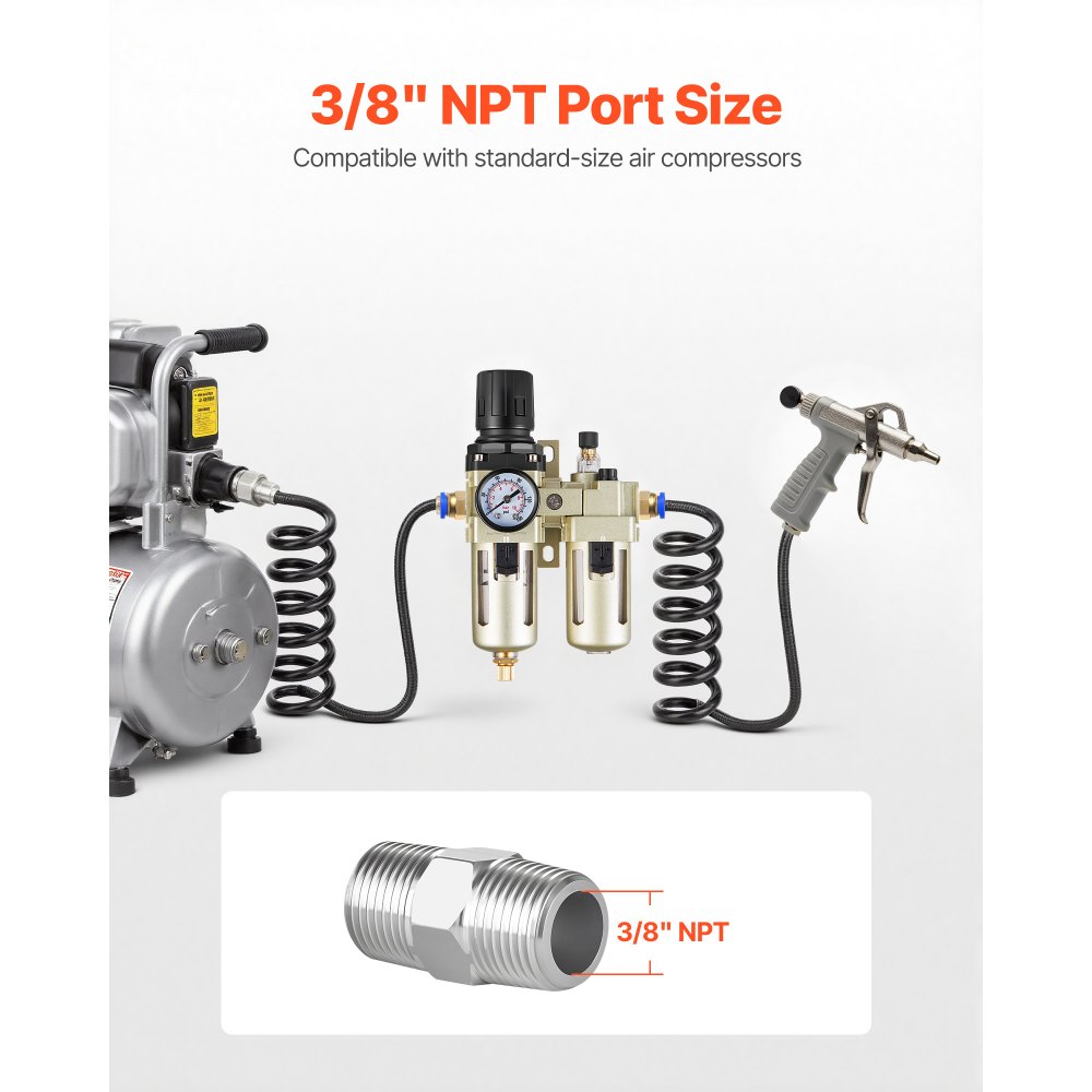 VEVOR Air Compressor Filter Regulator Lubricator (FRL), 3/8" NPT Air Compressor Water Separator, Semi-Auto Drain Air-Drying System with 5μm Brass Filter Element, 145PSI Max Working Pressure, Poly Bowl
