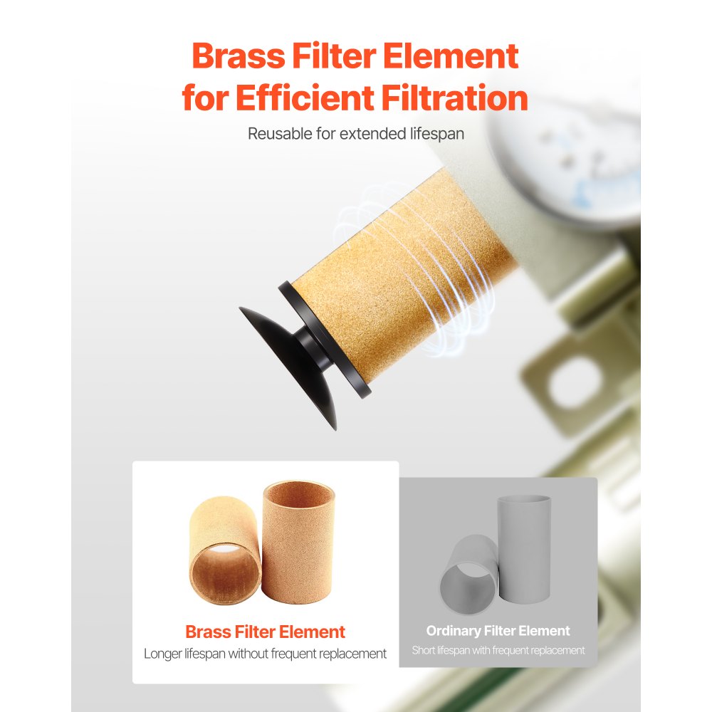 VEVOR Regulador de Filtro para Compresor de Aire, 3/4" NPT, 4 Etapas, 5 μm, 0,3 μm, 0,1 μm y 0,1 μm. Sistema de Secado de Aire con Filtros de Micras y Secador Desecante Doble, Drenaje Automático