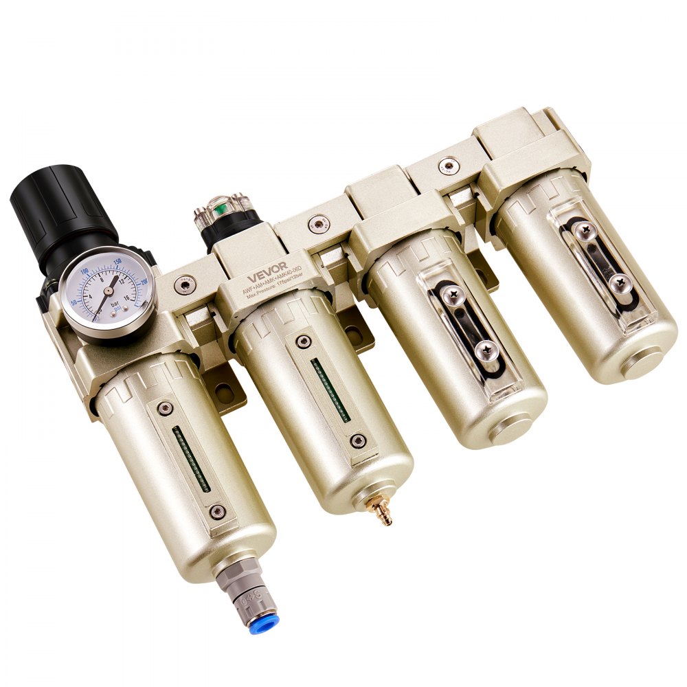 VEVOR Regulador de Filtro para Compresor de Aire, 3/4" NPT, 4 Etapas, 5 μm, 0,3 μm, 0,1 μm y 0,1 μm. Sistema de Secado de Aire con Filtros de Micras y Secador Desecante Doble, Drenaje Automático