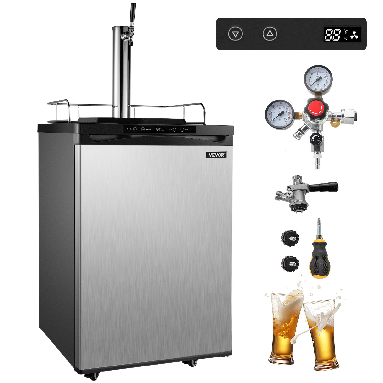 VEVOR, dispensador de cerveza Kegerator de tamaño completo, refrigerador gris, grifo único