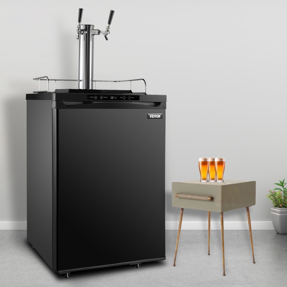Tuspuzz, dispensador de cerveza Kegerator de tamaño completo, nevera negra , grifos dobles