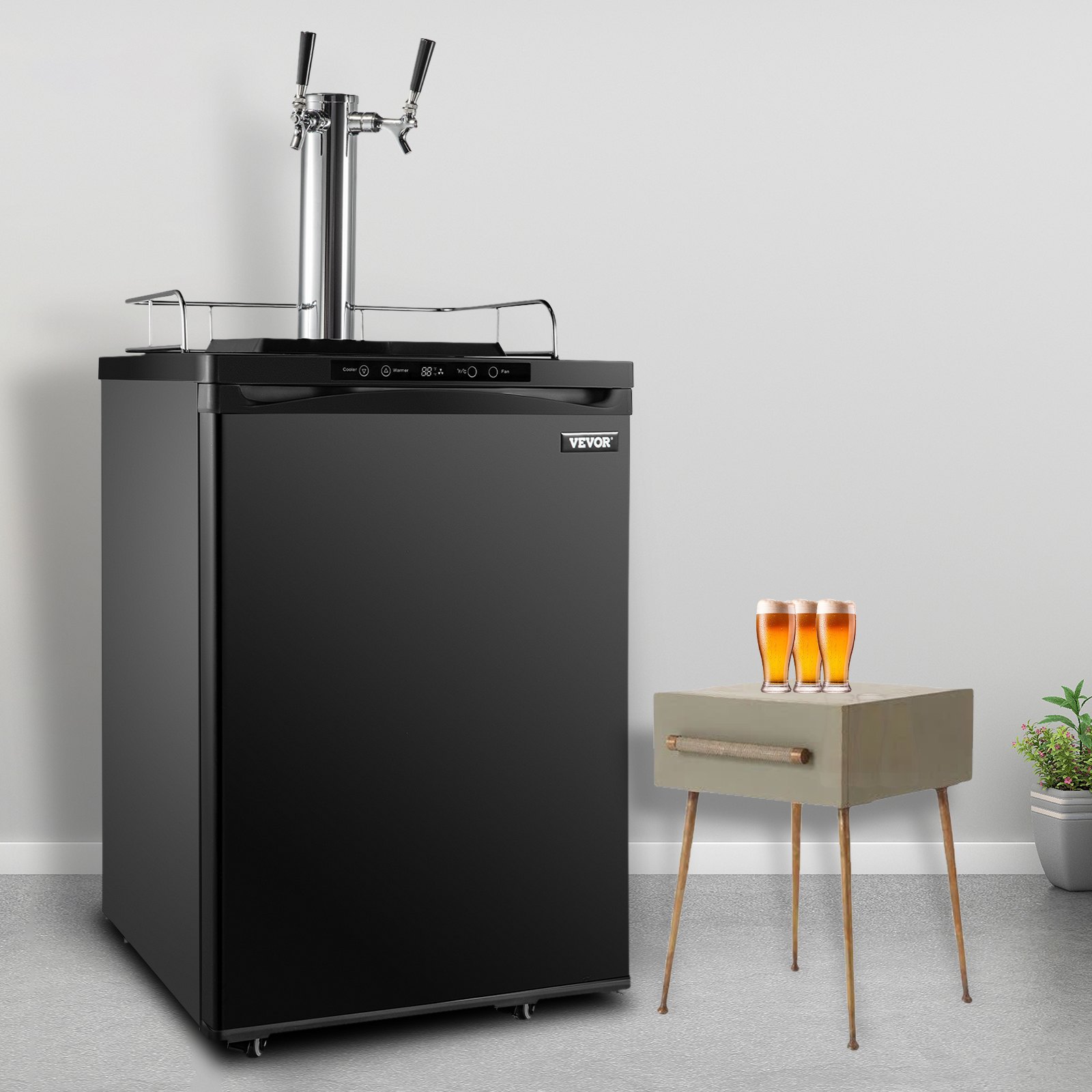 Tuspuzz, dispensador de cerveza Kegerator de tamaño completo, nevera negra , grifos dobles