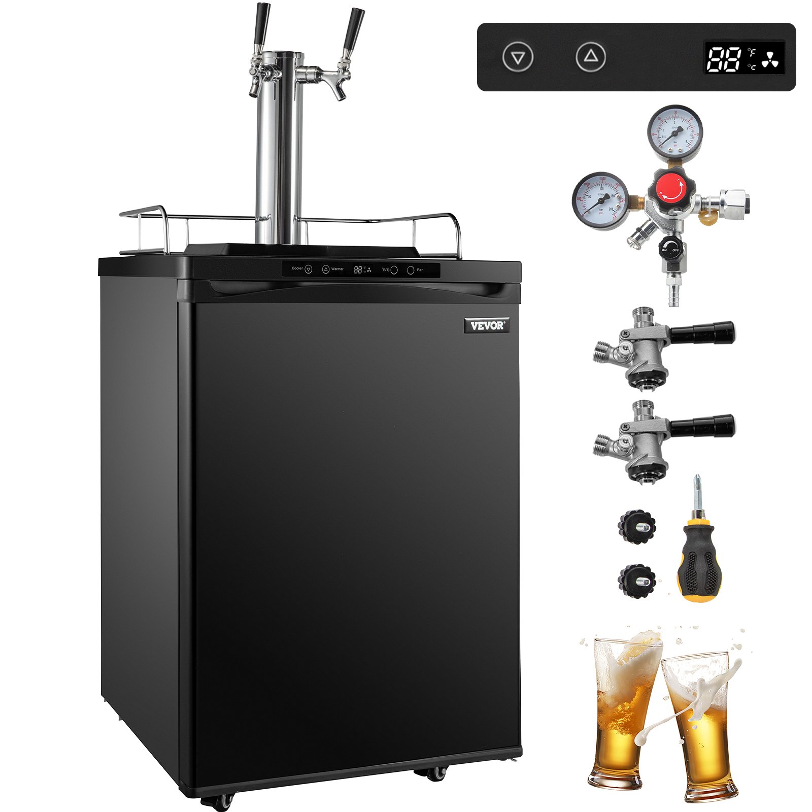 Tuspuzz, dispensador de cerveza Kegerator de tamaño completo, nevera negra , grifos dobles