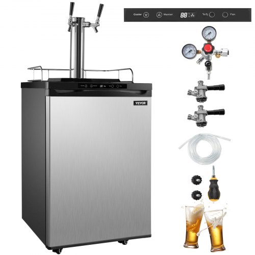 VEVOR, dispensador de cerveza Kegerator de tamaño completo, refrigerador gris, doble grifo s