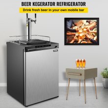 VEVOR, dispensador de cerveza Kegerator de tamaño completo, refrigerador gris, doble grifo s