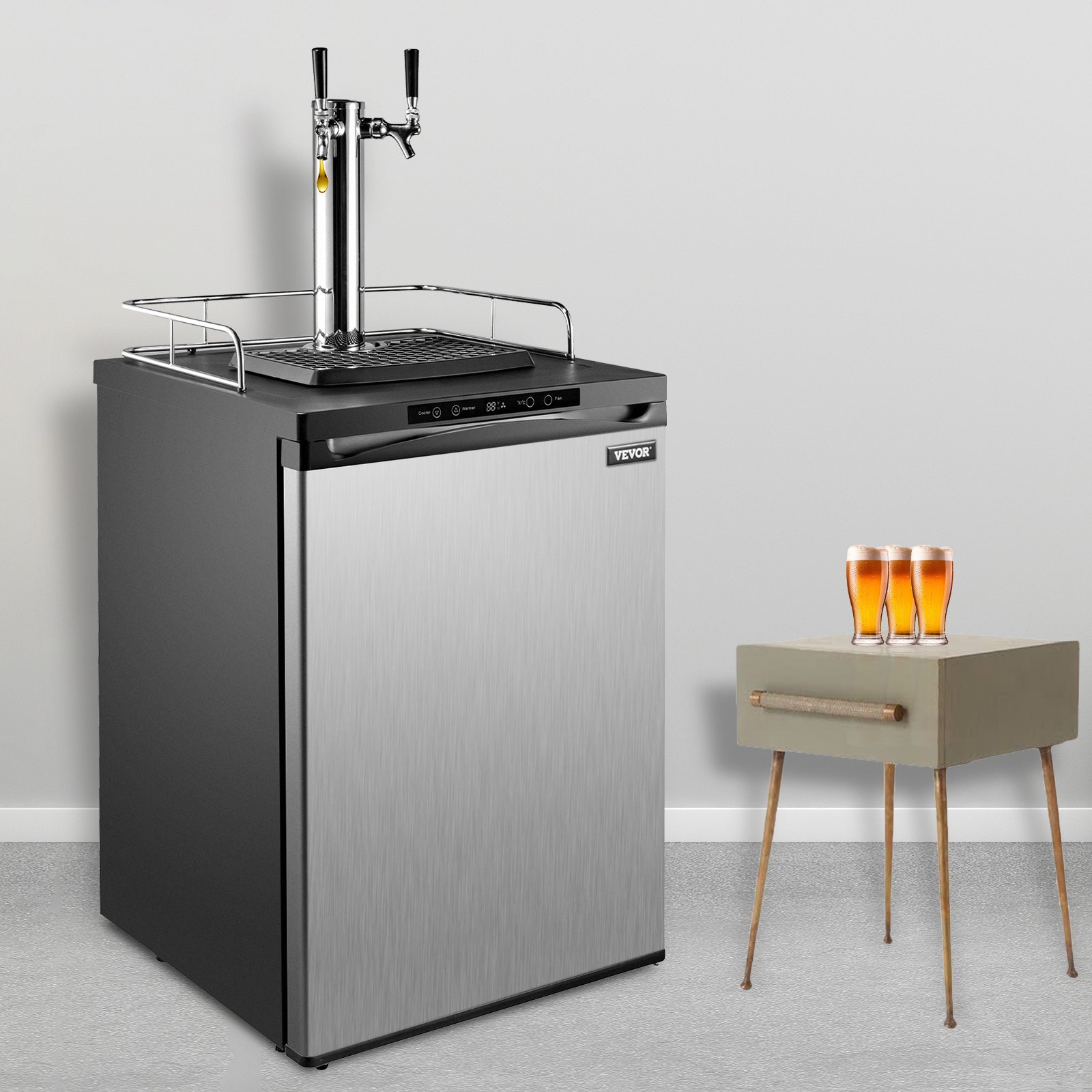 VEVOR, dispensador de cerveza Kegerator de tamaño completo, refrigerador gris, doble grifo s