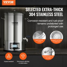 Sistema de elaboración de cerveza eléctrico VEVOR, olla de 8 galones, cervecero casero todo en uno, suministros de elaboración de cerveza de acero inoxidable 304 con panel, incluye tapa de vidrio, manija, grifo, control de panel electrónico
