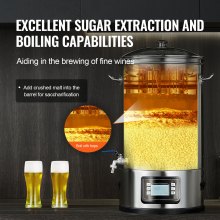 Sistema de elaboración de cerveza eléctrico VEVOR, olla de 8 galones, cervecero casero todo en uno, suministros de elaboración de cerveza de acero inoxidable 304 con panel, incluye tapa de vidrio, manija, grifo, control de panel electrónico