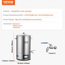 Sistema de elaboración de cerveza eléctrico VEVOR, olla de 8 galones, cervecero casero todo en uno, suministros de elaboración de cerveza de acero inoxidable 304 con panel, incluye tapa de vidrio, manija, grifo, control de panel electrónico