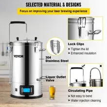 Sistema de elaboración de cerveza eléctrica VEVOR, olla de elaboración de 35 L/9,2 galones, cafetera de cerveza doméstica todo en uno con bomba, dispositivo de hervido de puré con panel, modo automático/manual 100-1800 W Potencia 25-100 ℃ Temp Temporizador de 1-180 min Memoria de recetas