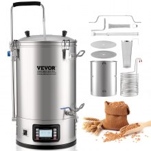 Sistema de elaboración de cerveza eléctrico VEVOR, capacidad de 30 L (8 galones), máquina de cerveza doméstica todo en uno con bomba, dispositivo de maceración y ebullición con panel, modo automático/manual, potencia de 100-1800 W, temperatura de 25-100 ℃, temporizador de 1-180 min, memoria de recetas.