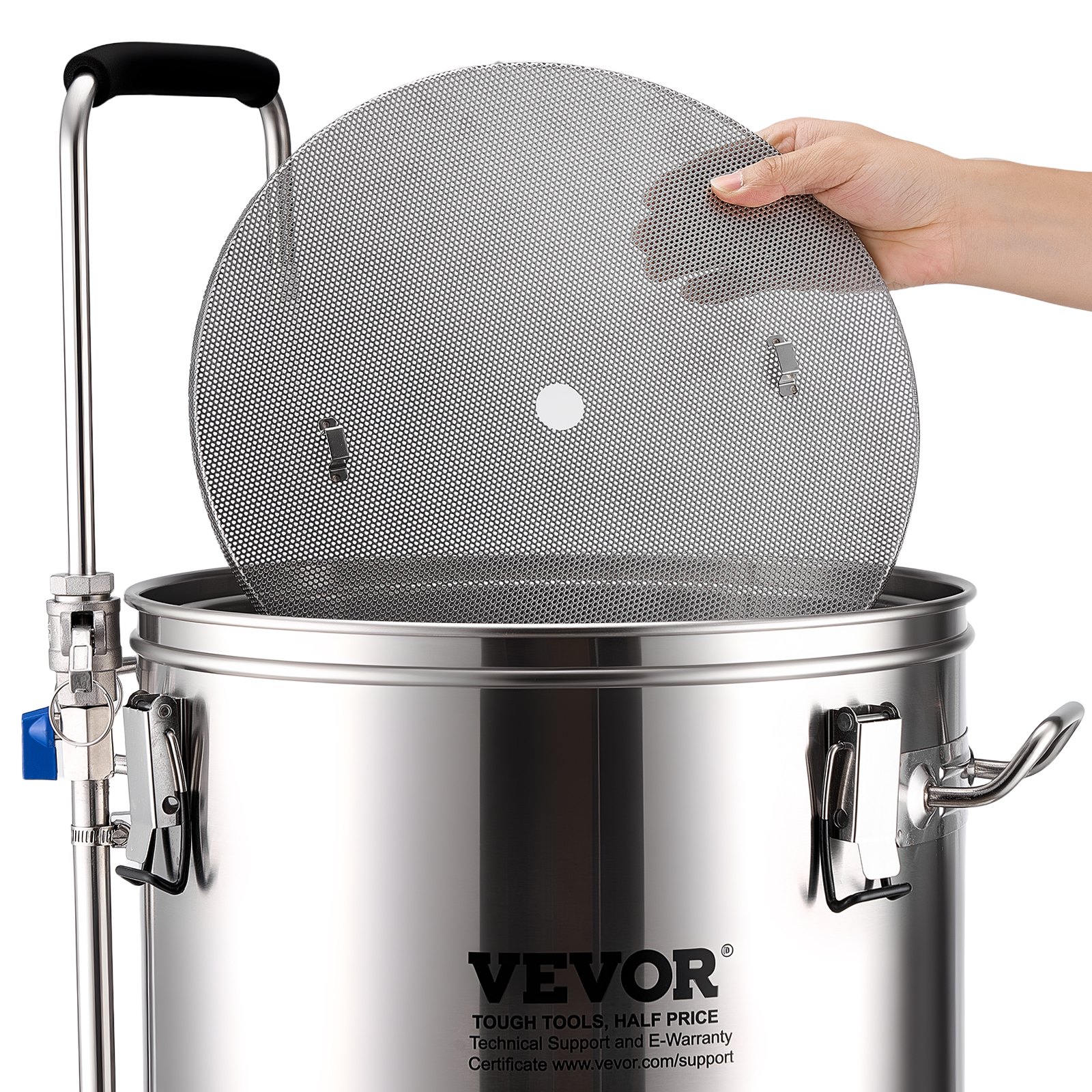Sistema de elaboración de cerveza eléctrico VEVOR, olla de 35 L/9,2 galones, máquina para hacer cerveza casera todo en uno con bomba, dispositivo para hervir puré con panel, modo automático/manual, potencia de 100-1800 W, temperatura de 25-100 °C, temporizador de 1-180 min, memoria de recetas.