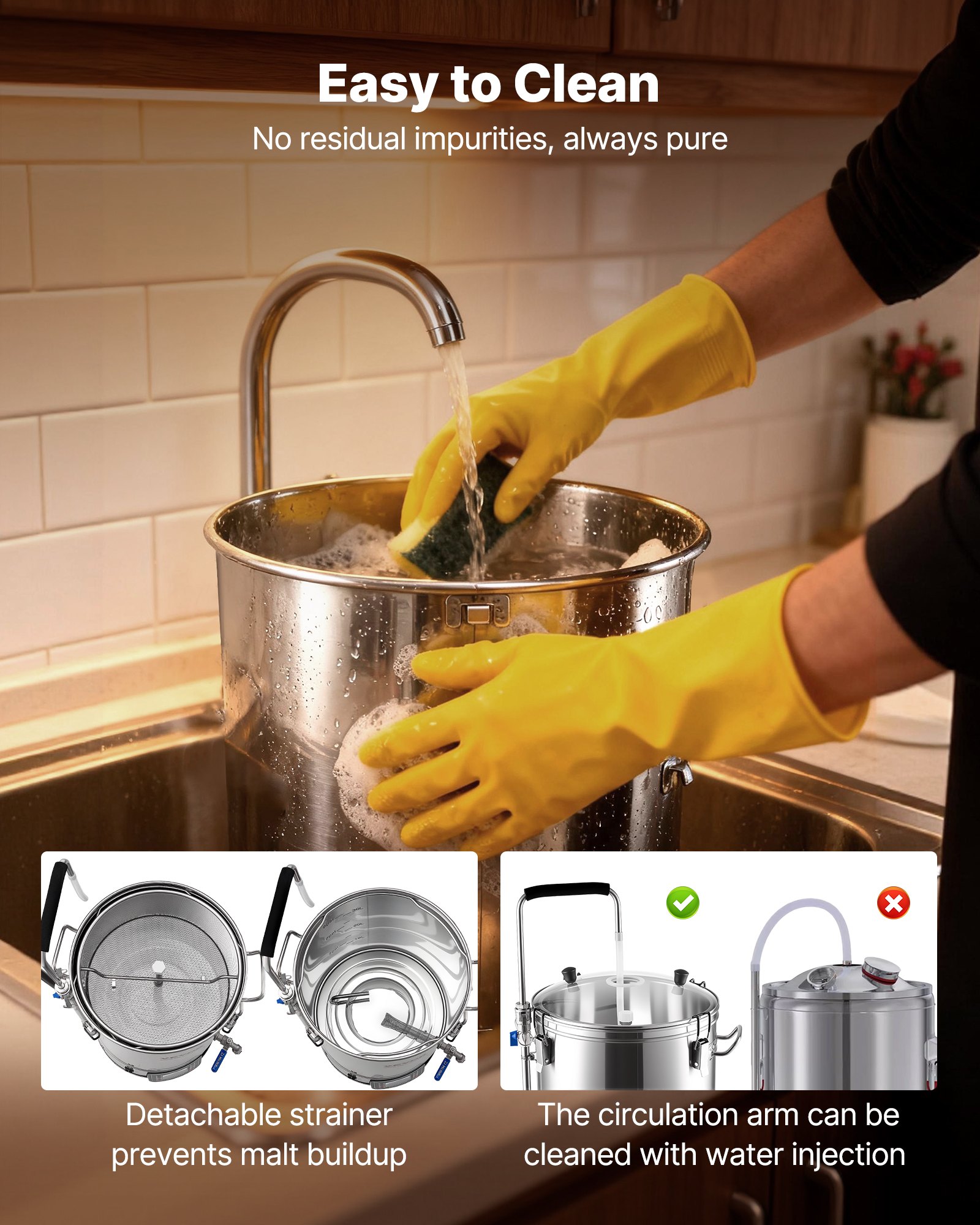 Sistema de elaboración de cerveza eléctrico VEVOR, olla de 35 L/9,2 galones, máquina para hacer cerveza casera todo en uno con bomba, dispositivo para hervir puré con panel, modo automático/manual, potencia de 100-1800 W, temperatura de 25-100 °C, temporizador de 1-180 min, memoria de recetas.