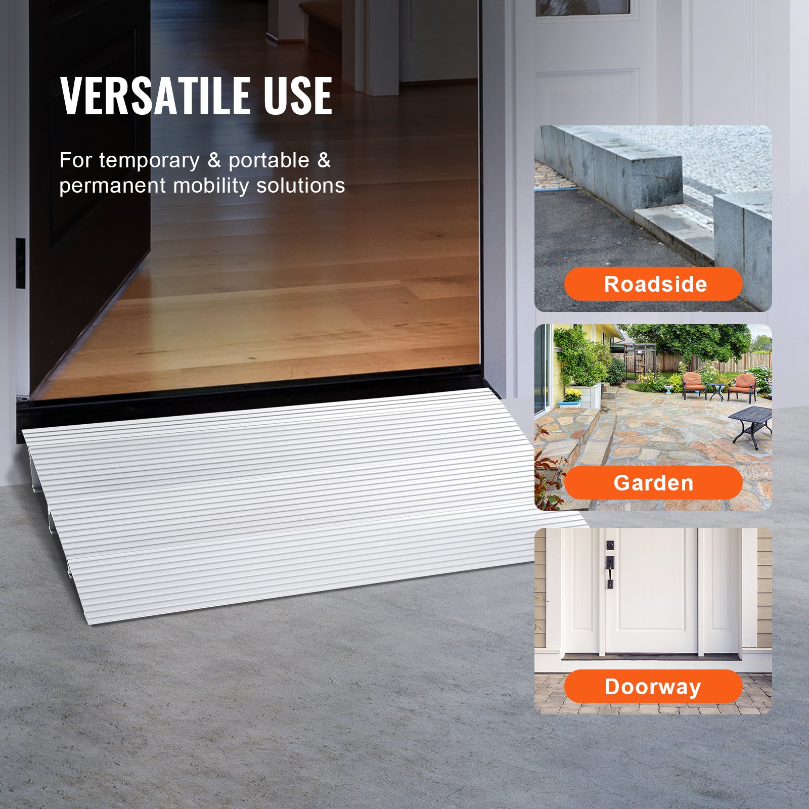 Rampa de umbral VEVOR, altura de 7,6 cm, capacidad de carga de 362 kg, para sillas de ruedas, de aluminio, modular y ajustable, para sillas de ruedas, scooters y sillas eléctricas.