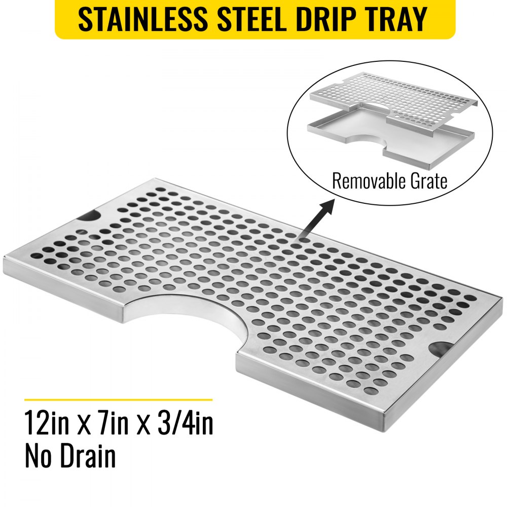 Bandeja de goteo de acero inoxidable para kit kegerator VEVOR, 12 pulgadas x 7 pulgadas x 3/4 pulgadas, sin drenaje.