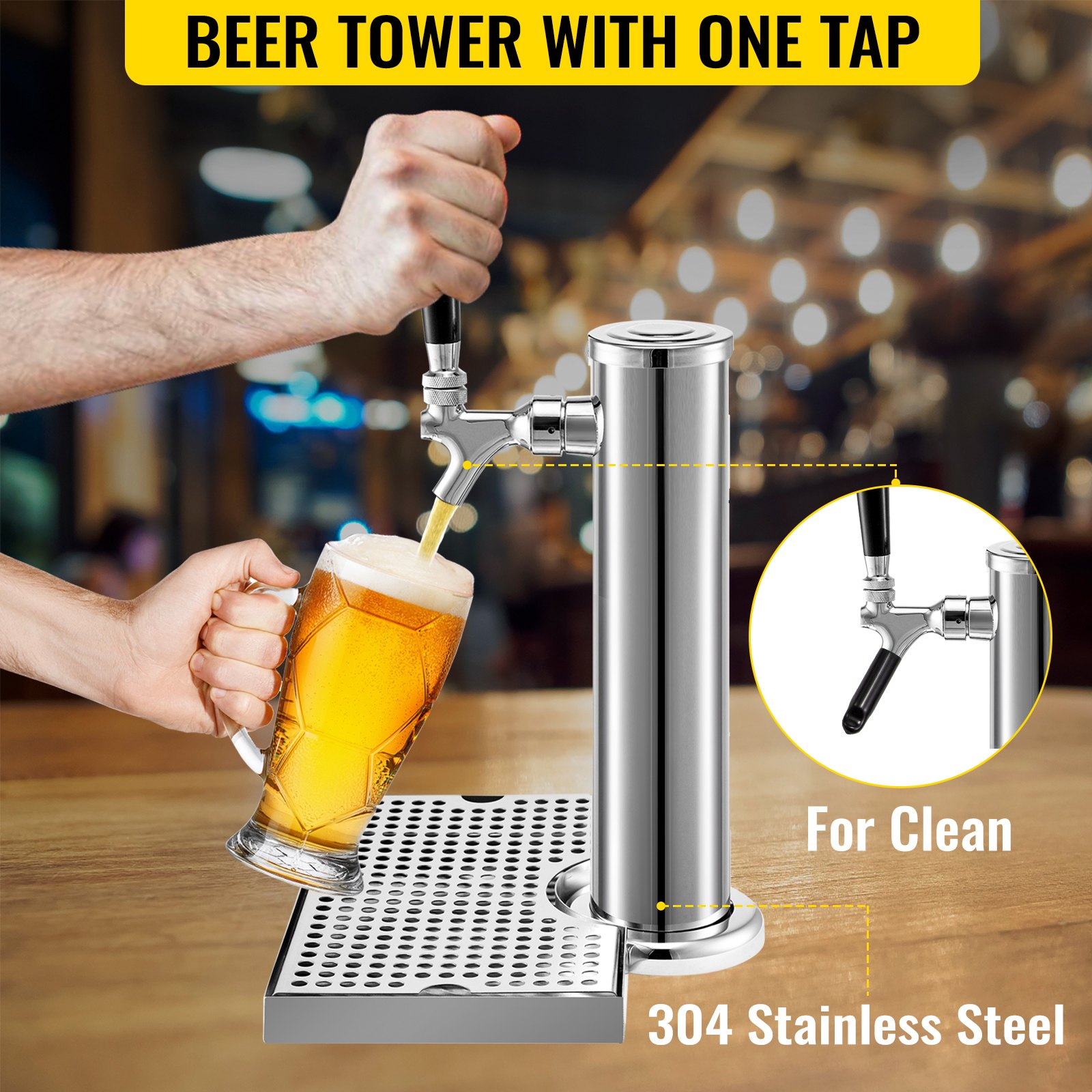 Verter cerveza a mano desde el kit kegerator VEVOR con un grifo de acero inoxidable 304.