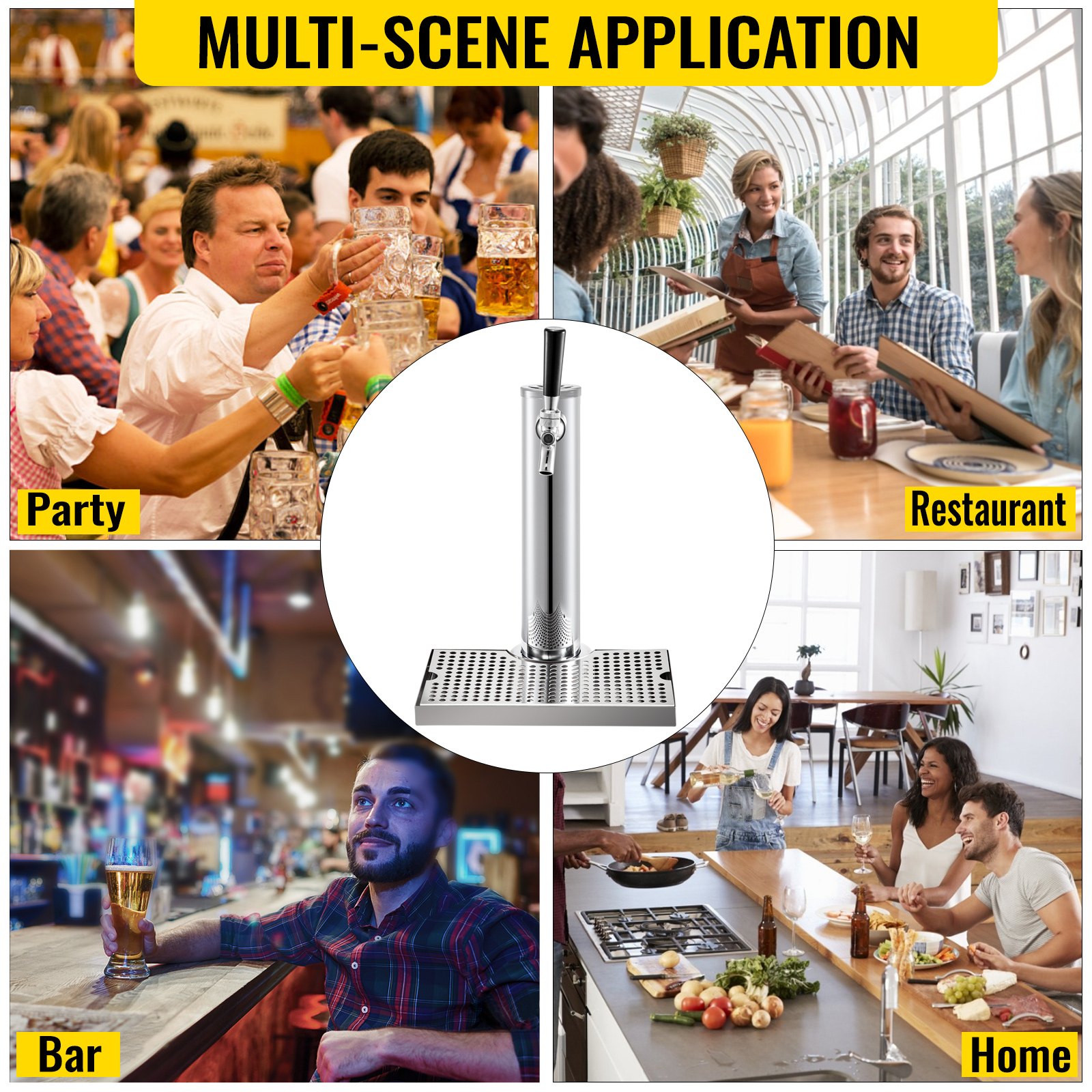 Kit kegerator VEVOR para aplicaciones en múltiples escenas: fiesta, restaurante, bar y hogar.