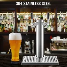 Torre de cerveza VEVOR, torre de barril de cerveza de barril con dos grifos, torre de acero inoxidable con bandeja de goteo de 30 x 18 cm, columna de 7,6 cm de diámetro, kit de torre de cerveza con manguera, llave y cubierta para el hogar y la cocina.