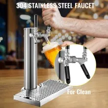 Torre de cerveza VEVOR, torre de barril de cerveza de barril con dos grifos, torre de acero inoxidable con bandeja de goteo de 30 x 18 cm, columna de 7,6 cm de diámetro, kit de torre de cerveza con manguera, llave y cubierta para el hogar y la cocina.