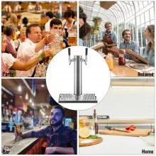 Torre de cerveza VEVOR, torre de barril de cerveza de barril con dos grifos, torre de acero inoxidable con bandeja de goteo de 30 x 18 cm, columna de 7,6 cm de diámetro, kit de torre de cerveza con manguera, llave y cubierta para el hogar y la cocina.