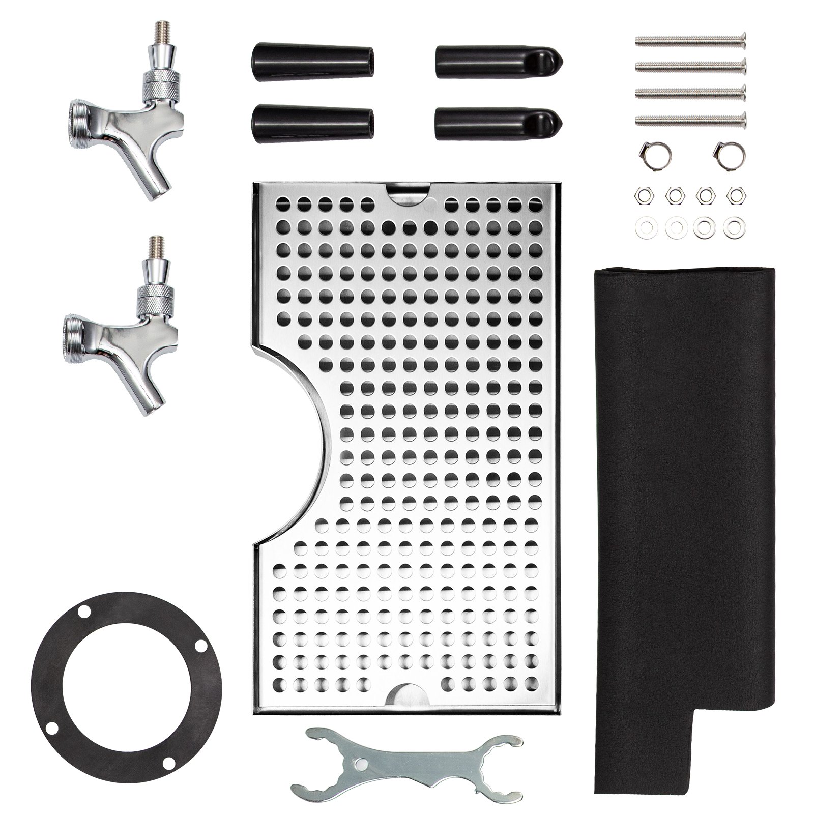 Torre de cerveza VEVOR, torre de barril de cerveza de barril con dos grifos, torre de acero inoxidable con bandeja de goteo de 30 x 18 cm, columna de 7,6 cm de diámetro, kit de torre de cerveza con manguera, llave y cubierta para el hogar y la cocina.