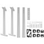 Componentes del portaequipajes para camiones VEVOR que incluyen barras de metal, soportes y tornillos dispuestos de manera organizada.