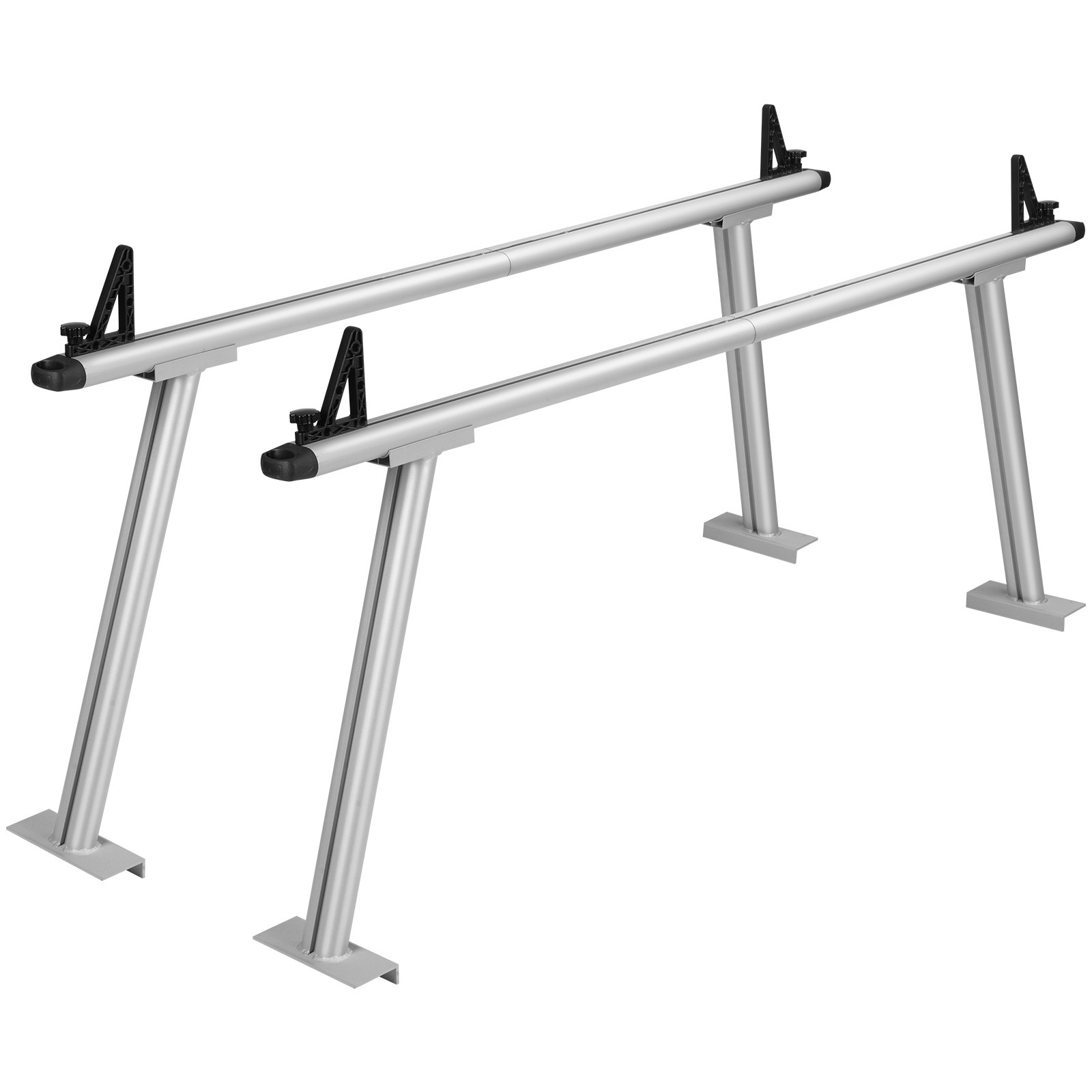 Portaequipajes para camión VEVOR en color plateado, con una construcción de aluminio resistente y brazos de soporte ajustables.