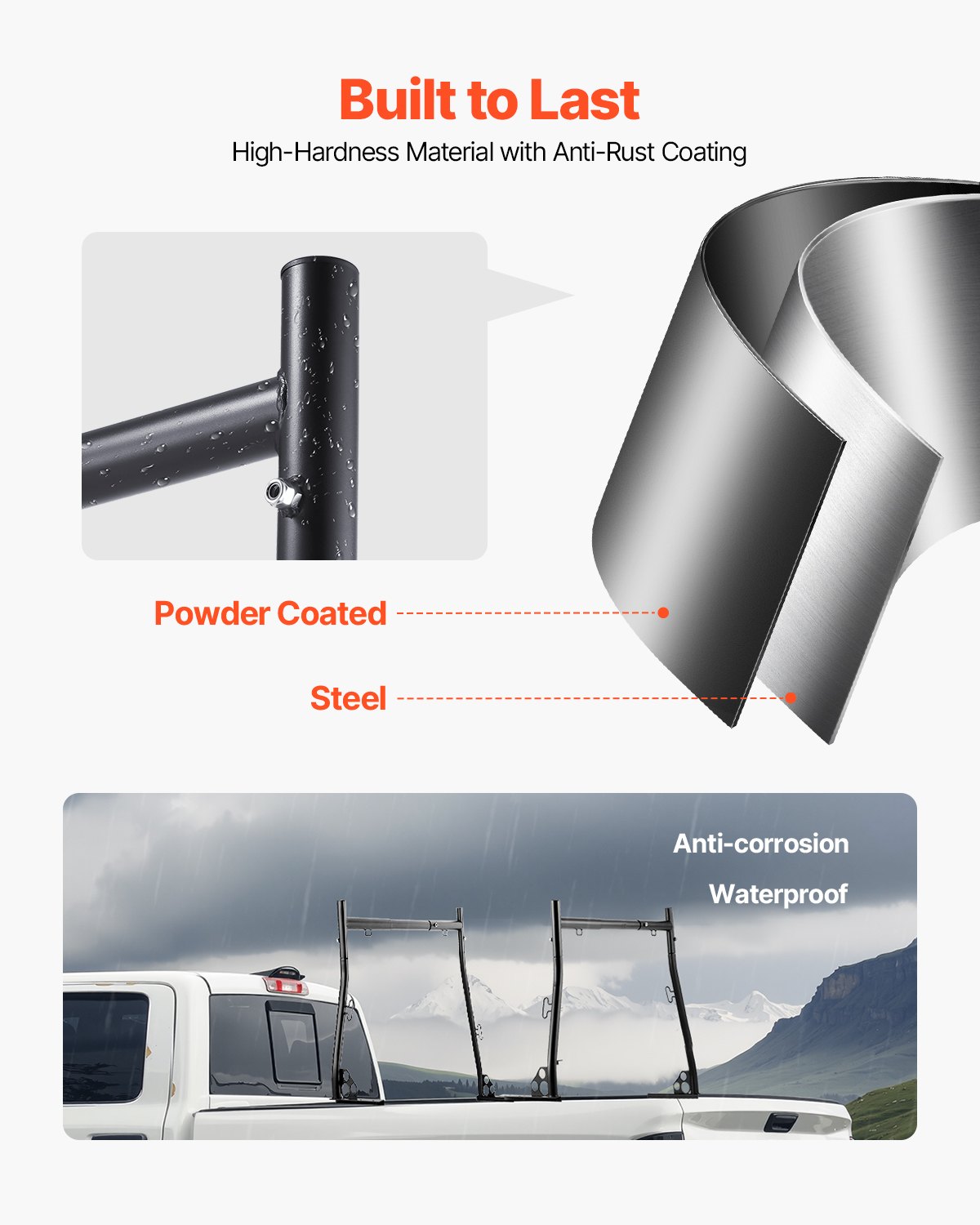 Portaescaleras para camión VEVOR, 125-185 cm de ancho, extensible, universal, de acero resistente con capacidad de carga estática de 362 kg, ideal para canoas, tablas de surf, escaleras, madera, tiendas de campaña y cargas grandes.